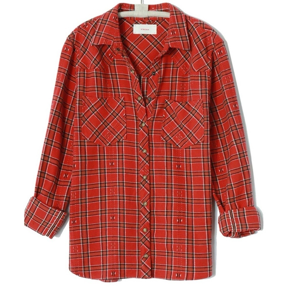 XiRENA Red Plaid Button Down Shirt